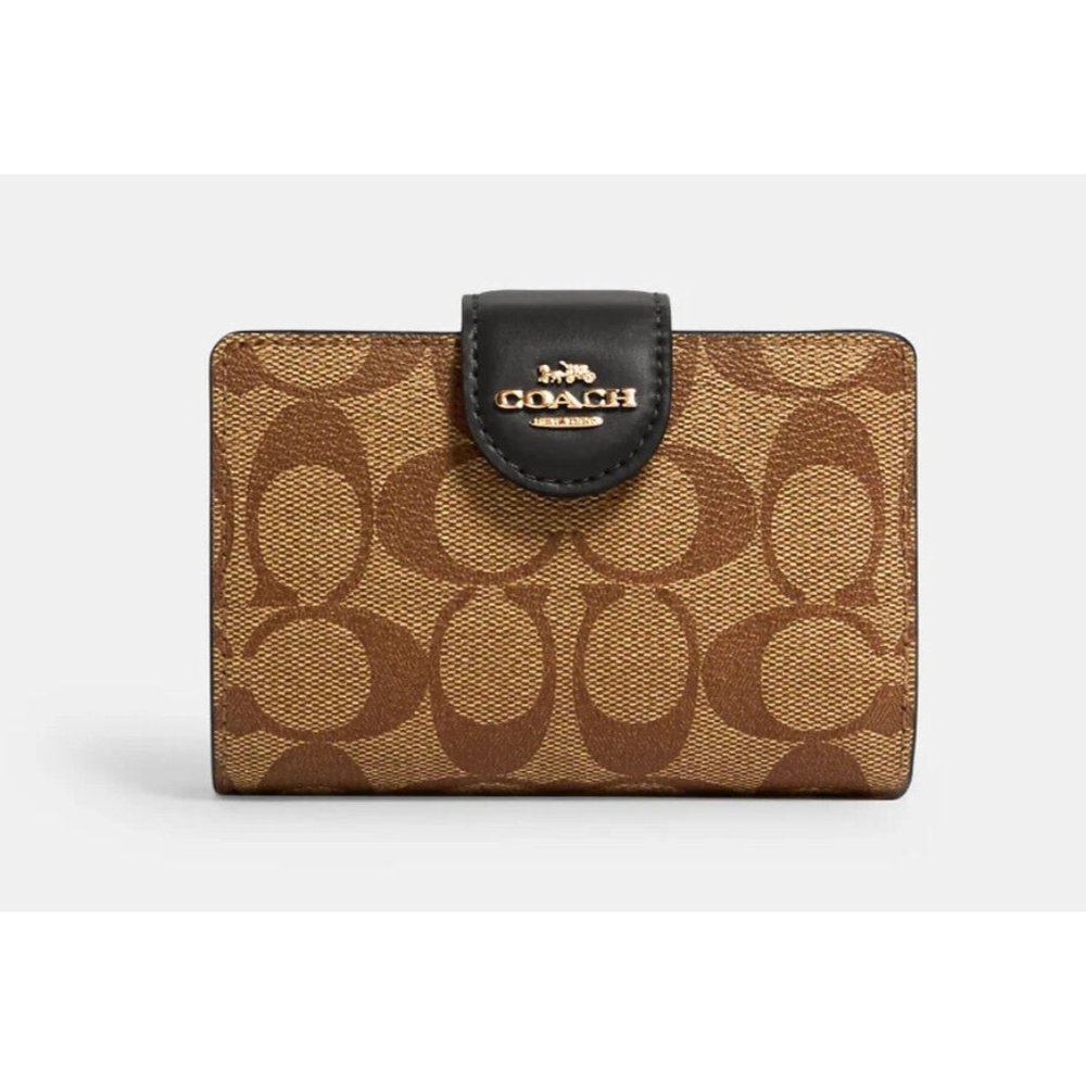 New Coach C0082 Medium Corner Zip Wallet Khaki / Black